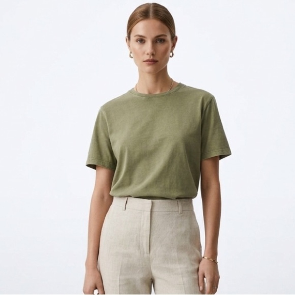 Zara Olive Green Crewneck Short Sleeve T-Shirt Size Small